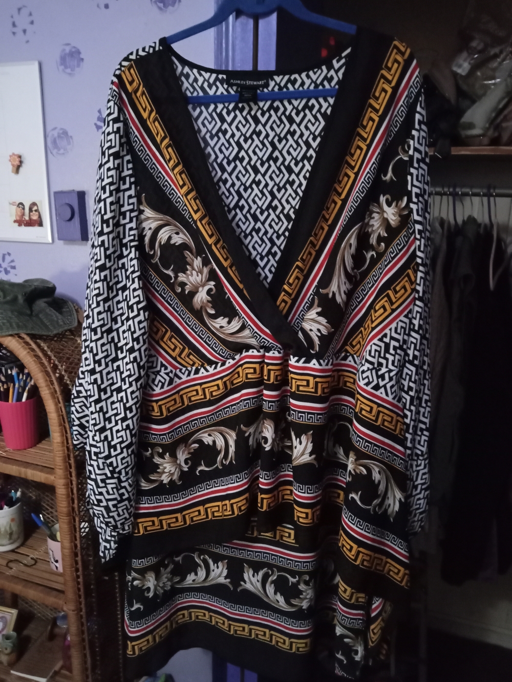 Ashley Stewart Black and White Geometric V-Neck Tunic Or Cover Up